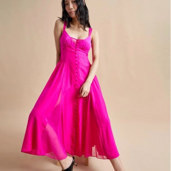 la ligne pink dress La Ligne Square Neckline Long Dress - Pink Dresses, Clothing - WLALI46087